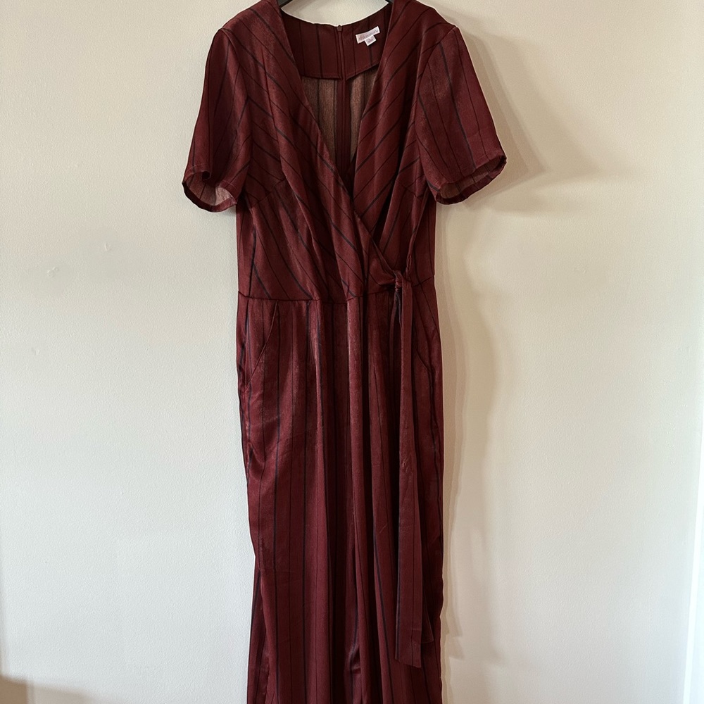 Short sleeved striped jumpsuit